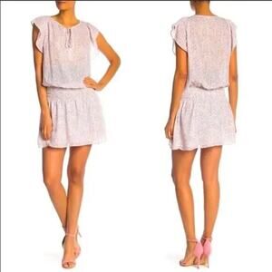 Parker $258 Pink Confetti Dottie Smocked Blouson Mini Dress SZ M